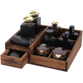 Forest Angle Bourbon Brown organizer front view with six compartments for easy grooming storage.