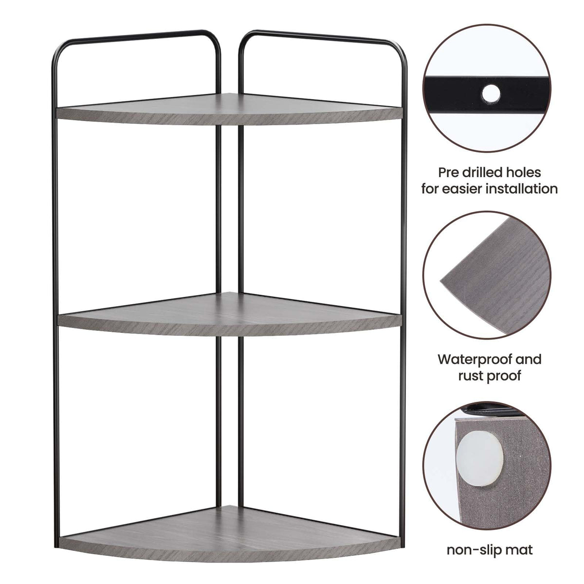 Forest Angle corner counter shelf in black-grey maximizes corner storage.