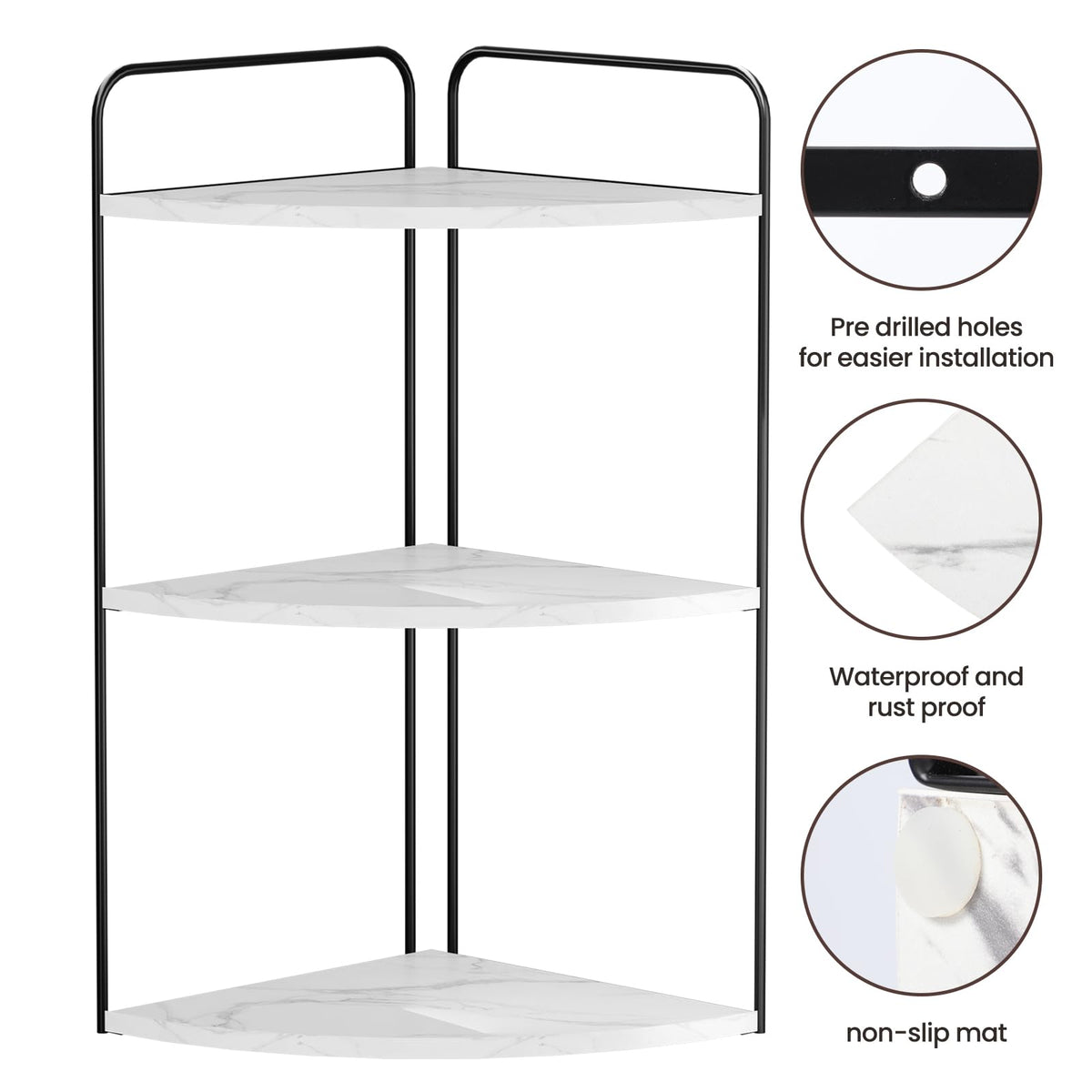 Forest Angle corner shelf provides organized makeup storage in a tidy, space-saving corner.