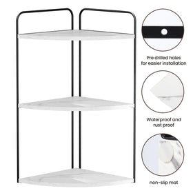 Forest Angle corner shelf provides organized makeup storage in a tidy, space-saving corner.