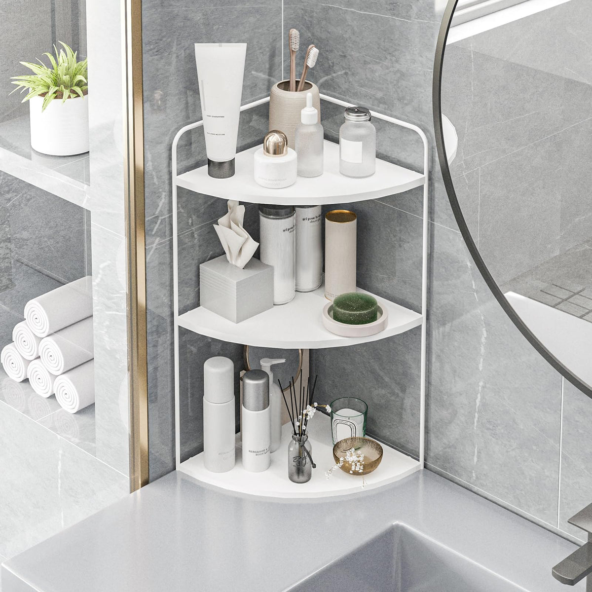 Forest Angle countertop shelf ideal for organizing toiletries on the bathroom counter