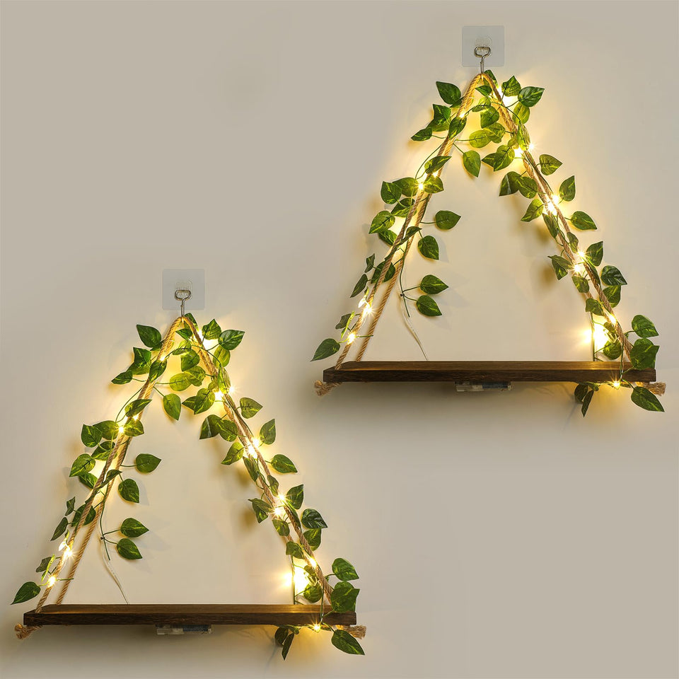 Forest Angle green leaf wall shelf showcases greenery while saving wall space for plants and decor.