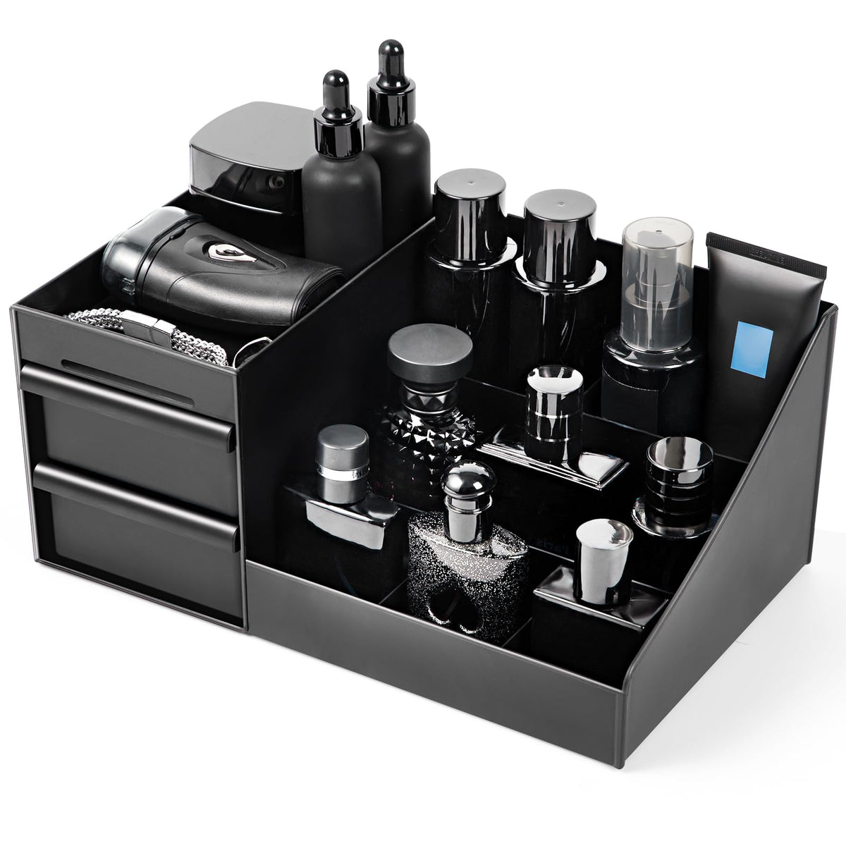 Forest Angle men's organizer with seven compartments keeps fragrances and cosmetics neatly organized
