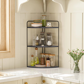 Forest Angle waterproof wood shelf protects surfaces while reducing clutter.