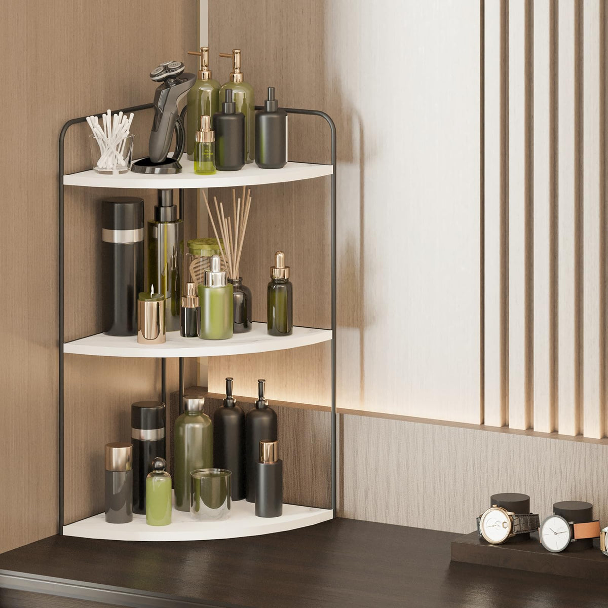 Forest Angle wood shelf assembly showcases sturdy design and quick setup for any bathroom.