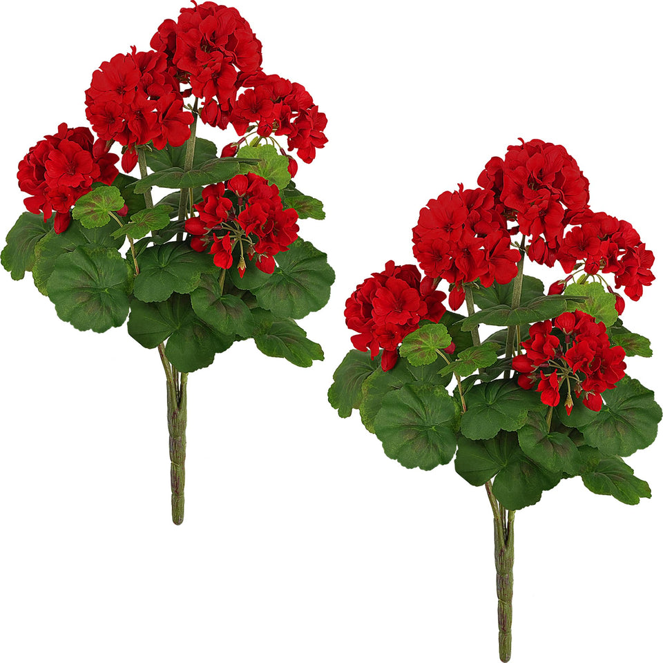 FOREST PRINCE 18-inch artificial geraniums outdoors in full bloom for outdoor decor