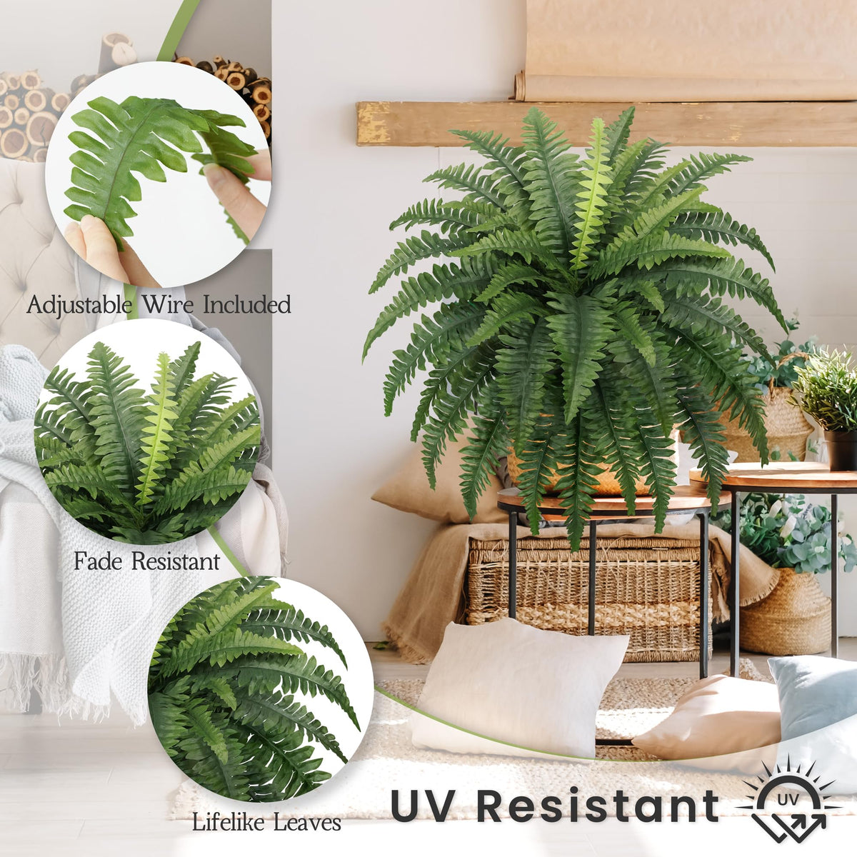 Forest Prince 35-inch ferns create a lush porch entrance vibe.