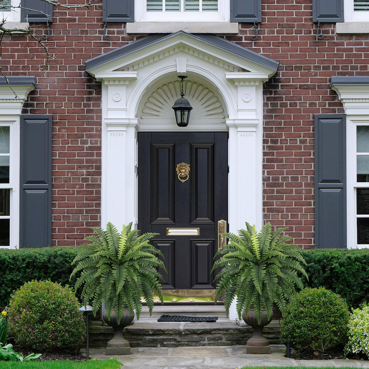 Forest Prince hanging fern decor enhances entryway or balcony display.