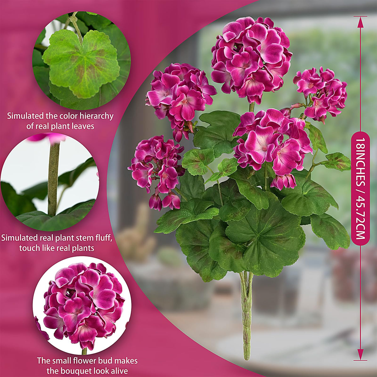 FOREST PRINCE UV-resistant magenta silk geraniums for sunlit areas