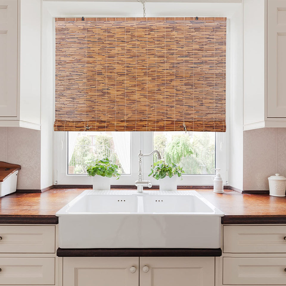 FOREVER BAMBOO Backyard X-Scapes shade in cocoa light-filtering, warm natural glow.