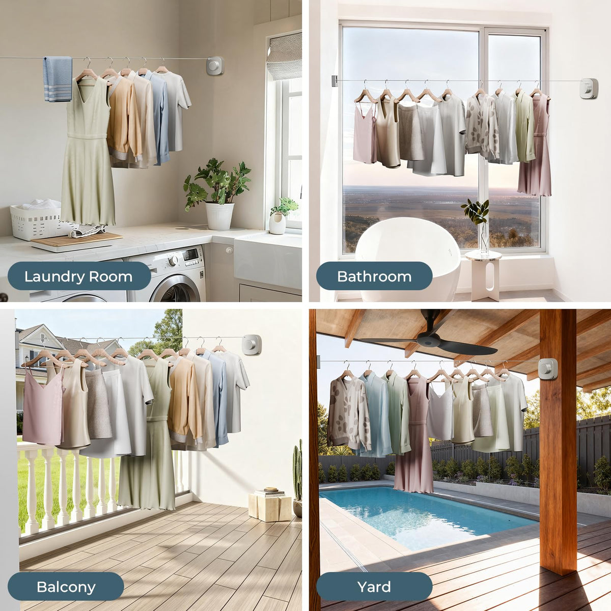 FORIOUS convenient bathroom laundry setup with towels and small garments