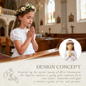 Close-up of floral crown and delicate dress on Formiele communion figurine.