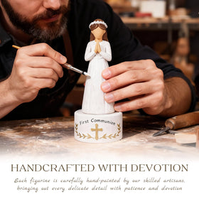 Durable resin with delicate coloring preserves the figurine's details.