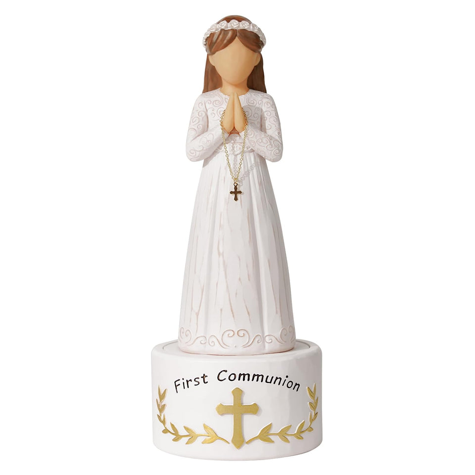 Formiele First Communion girl figurine with keepsake box; cherished memory display.