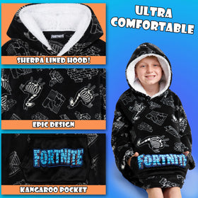 Fortnite wearable blanket shown during gaming marathon, provides mobility and warmth.