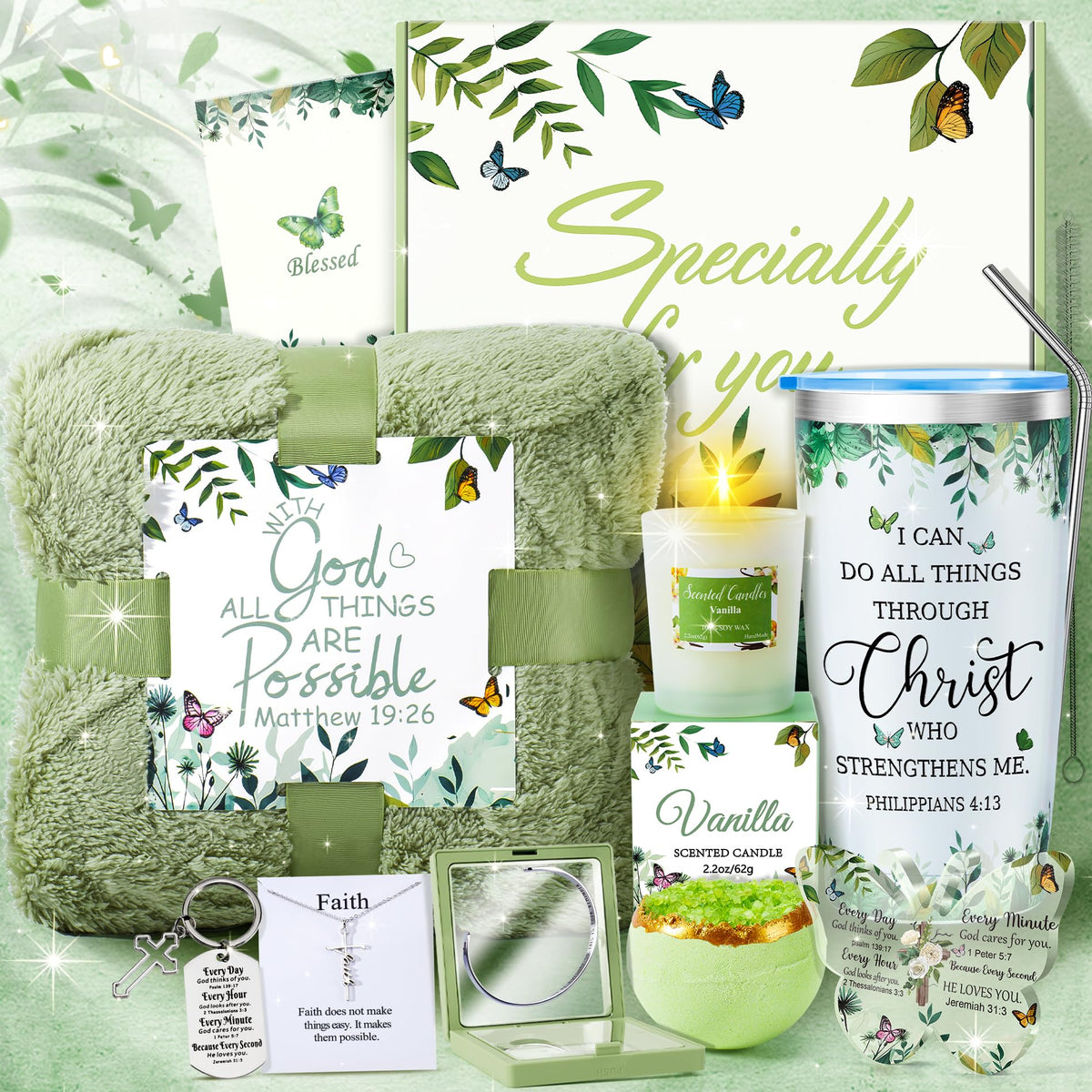 Fortuning's JDS 13PCS Christian Gifts basket, ideal for faith-filled birthday surprises.