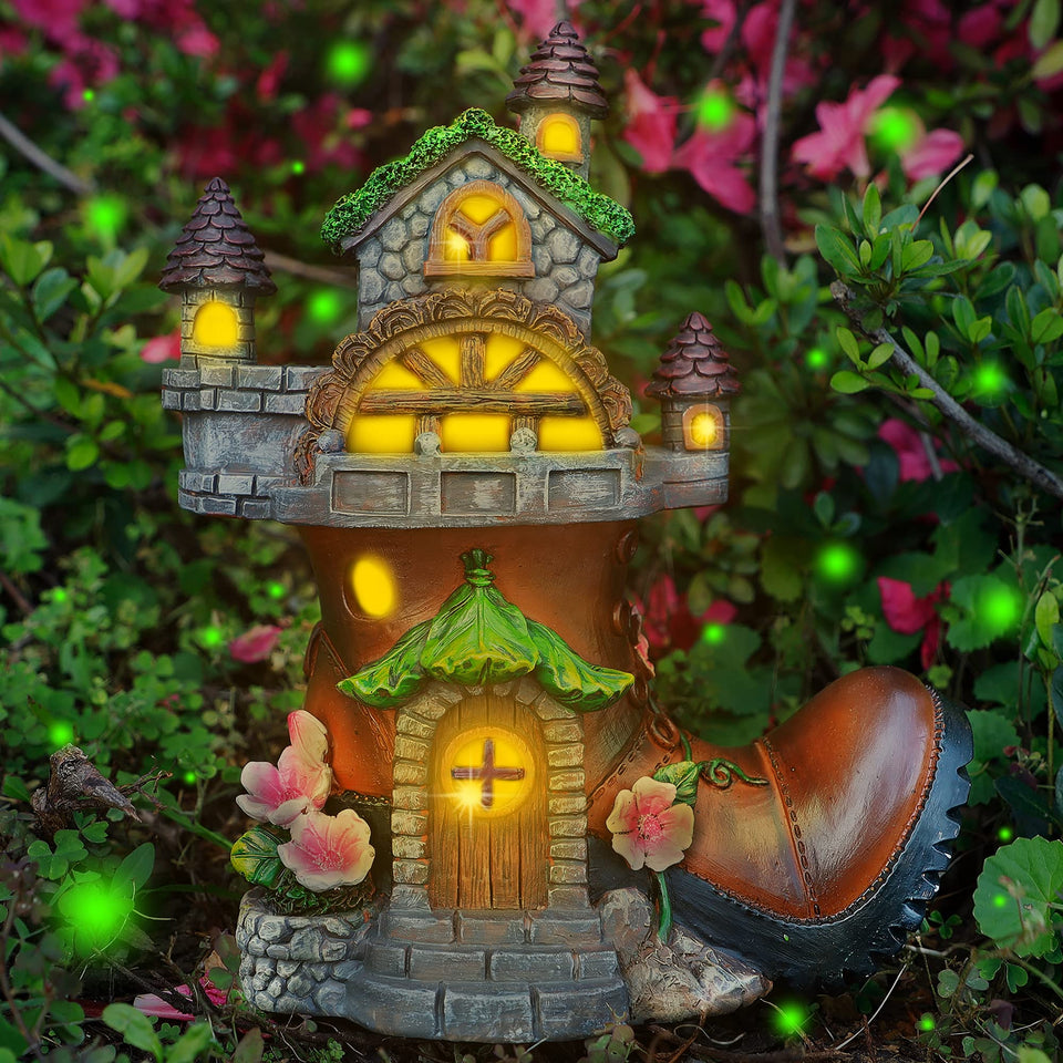 FORUP 10-inch fairy house boot statue for outdoor garden decor