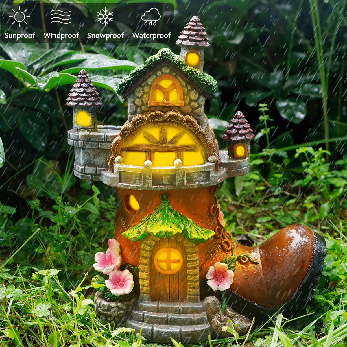 FORUP pink flower vines frame the boot cottage for whimsical appeal