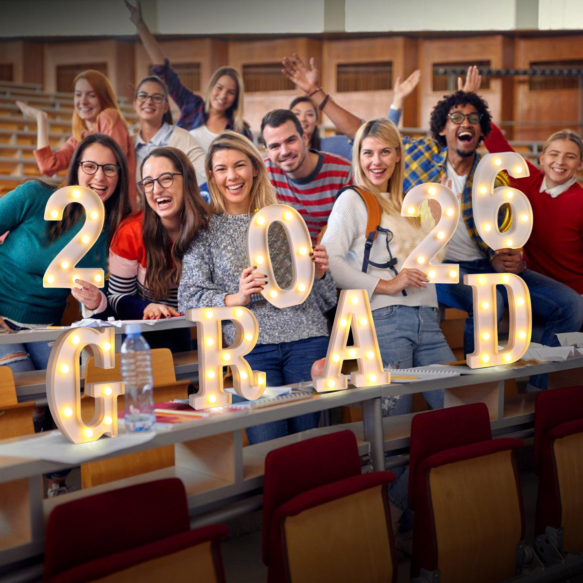 Forwe grad 2026 marquee letters brighten photos for ceremonies