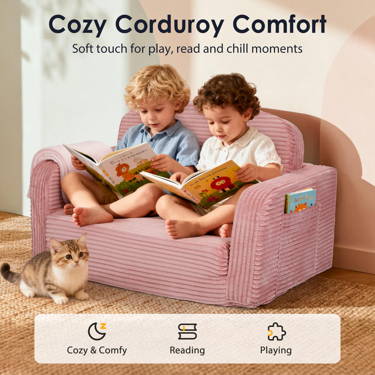 Foryoomi 2-in-1 convertible setup showing seating mode for reading and lounging.