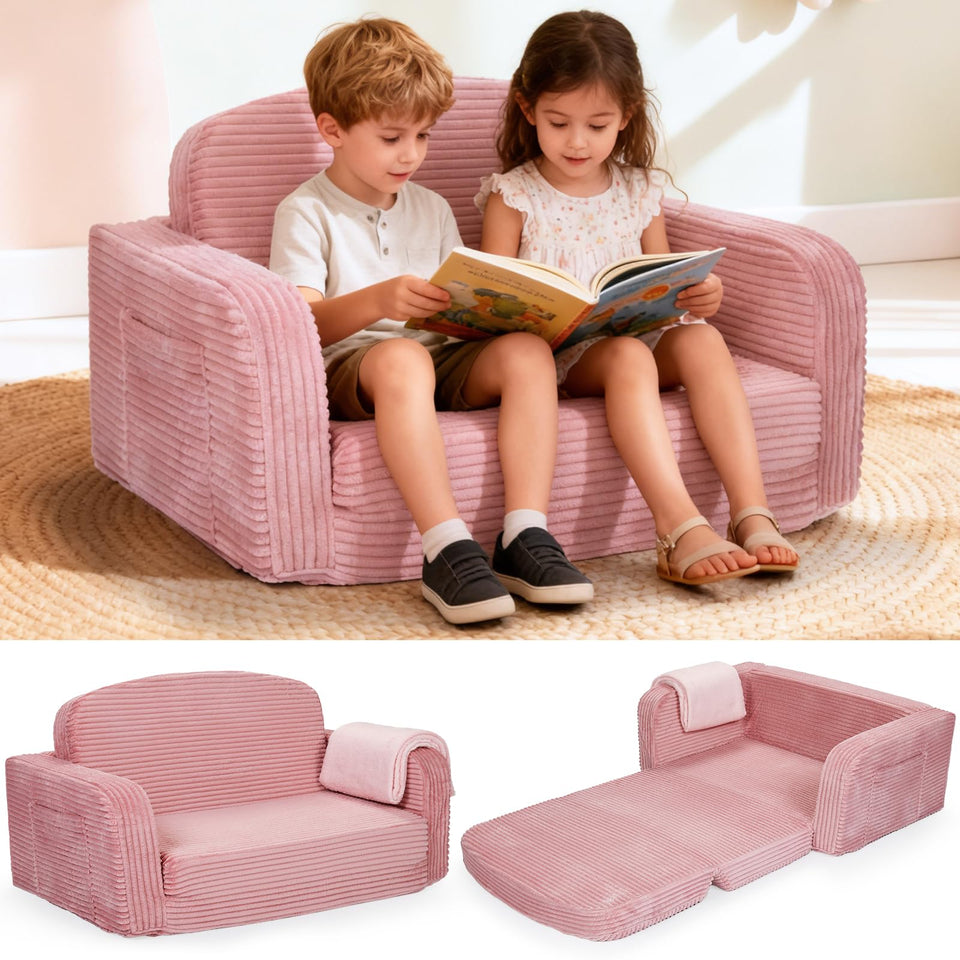 Foryoomi corduroy toddler sofa close-up highlighting soft, durable fabric for gentle everyday use.