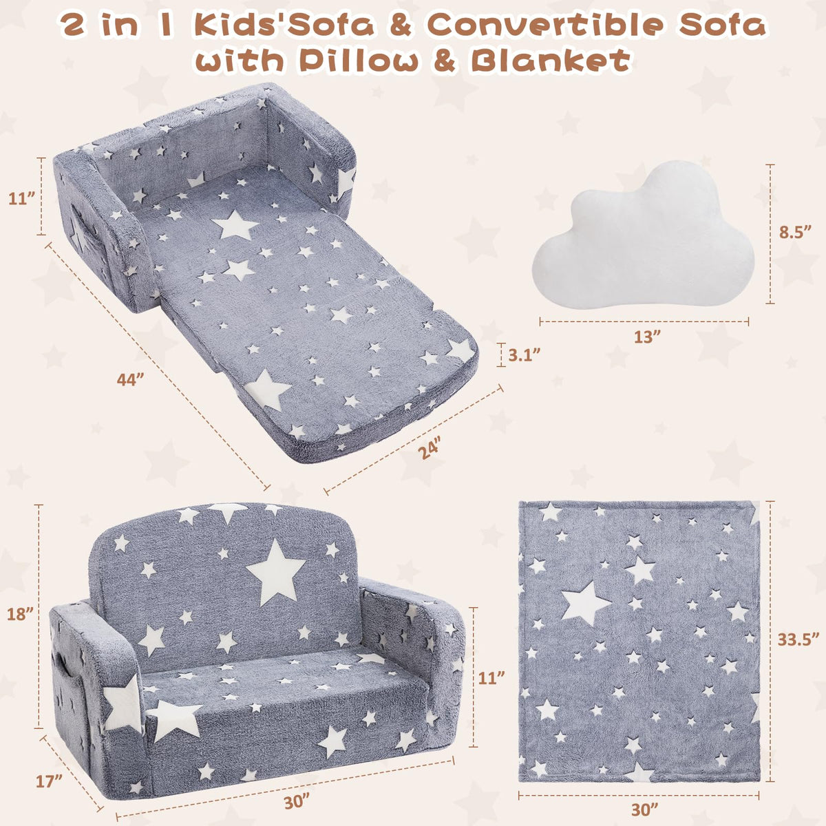 Foryoomi Extra Wide Kids Couch convertible design for versatile seating