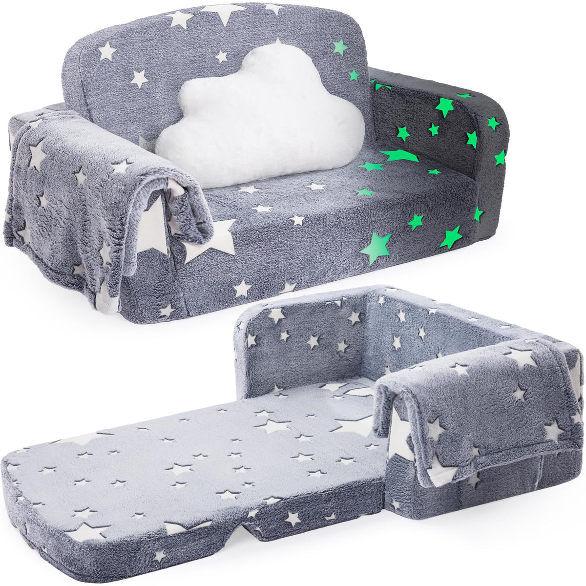 Foryoomi Extra Wide Kids Couch with glow-in-the-dark stars for imaginative play