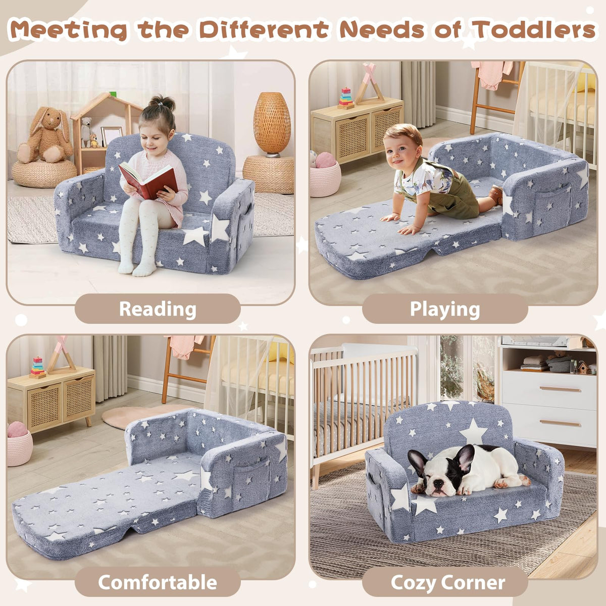 Foryoomi Extra Wide Kids Couch high-density foam provides sturdy support