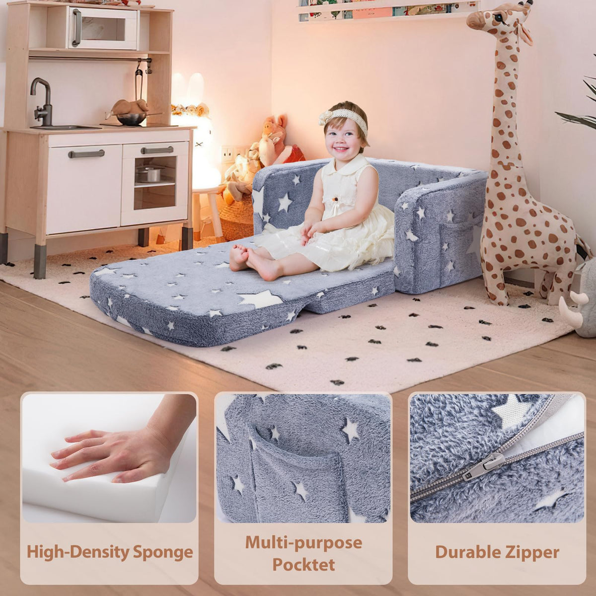 Foryoomi Extra Wide Kids Couch lightweight and foldable for easy transport