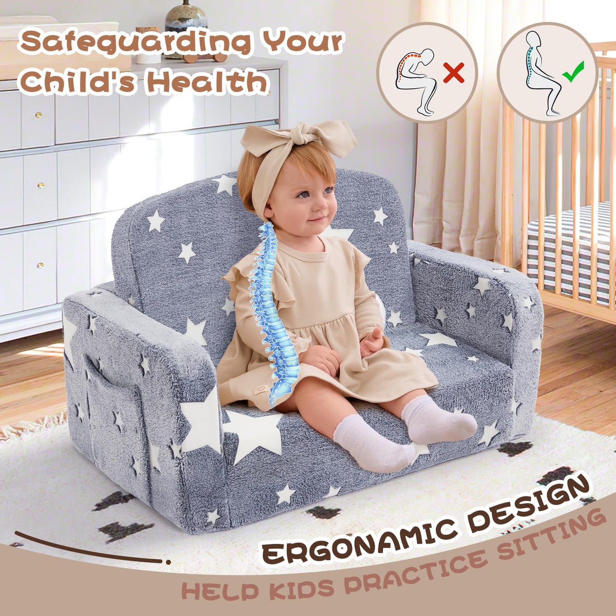 Foryoomi Extra Wide Kids Couch removable machine-washable cover for easy cleaning