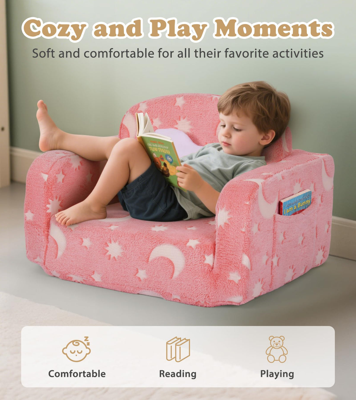 Foryoomi kids couch fold-out offers flexible seating for naps or lounging.