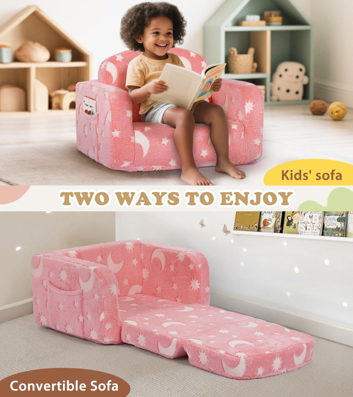 Foryoomi couch glow-in-the-dark stars create a magical reading corner.