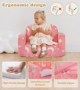 Foryoomi couch features side pockets for toys and remotes within reach.