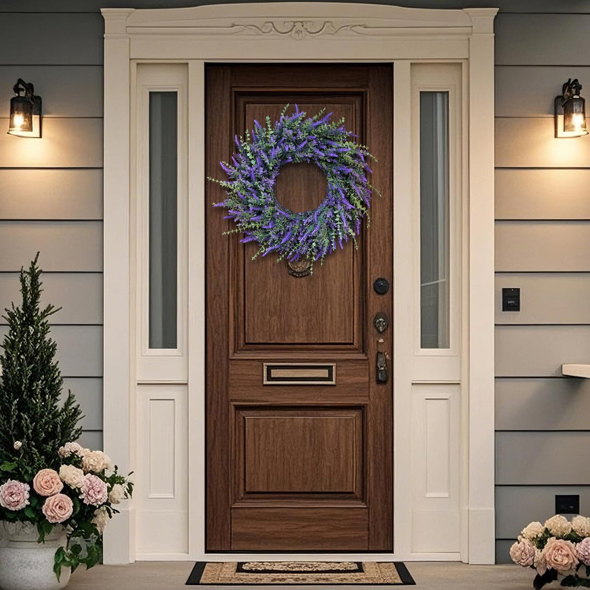FOTEEWL front door wreath with lavender brightens entry for all seasons.