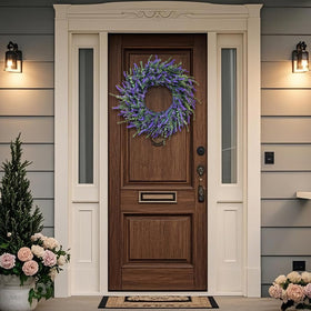 FOTEEWL front door wreath with lavender brightens entry for all seasons.