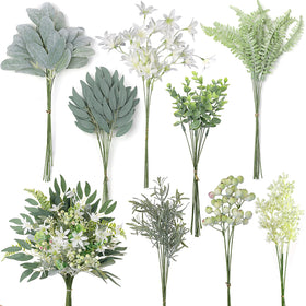 FOTEEWL 70-piece artificial greenery stems box set for durable, easy wedding bouquets