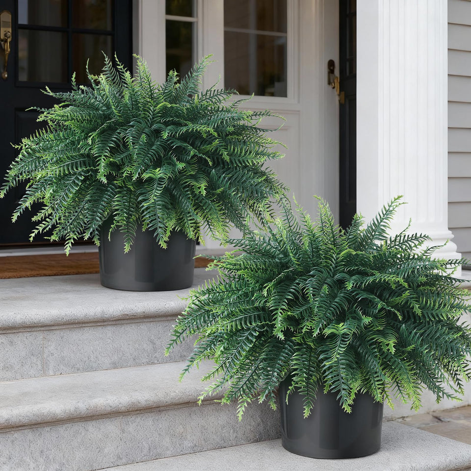 FOTEEWL artificial ferns in front-door pots for year-round curb appeal