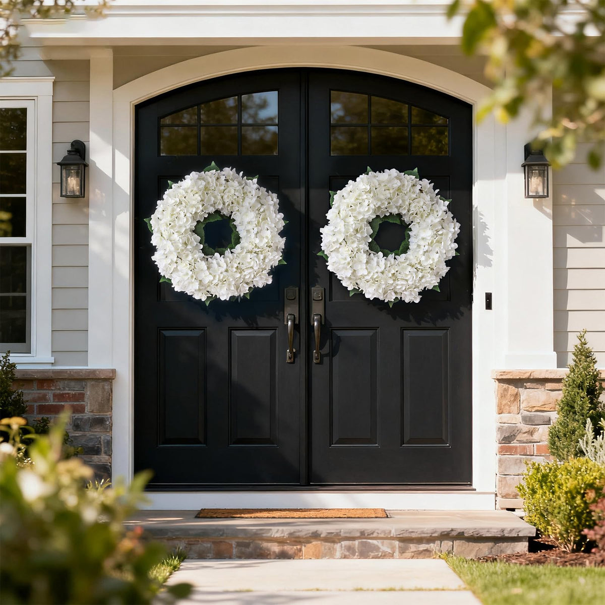 FOTEEWL artificial hydrangea wreath closeup flowers highlights premium silk petals.