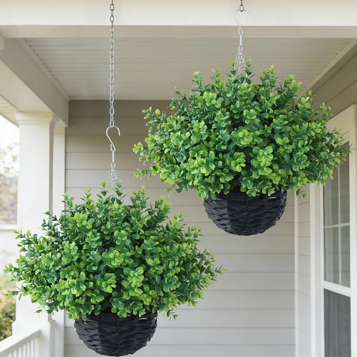 FOTEEWL boxwood hanging basket outdoor UV-resistant leaves for porch decor