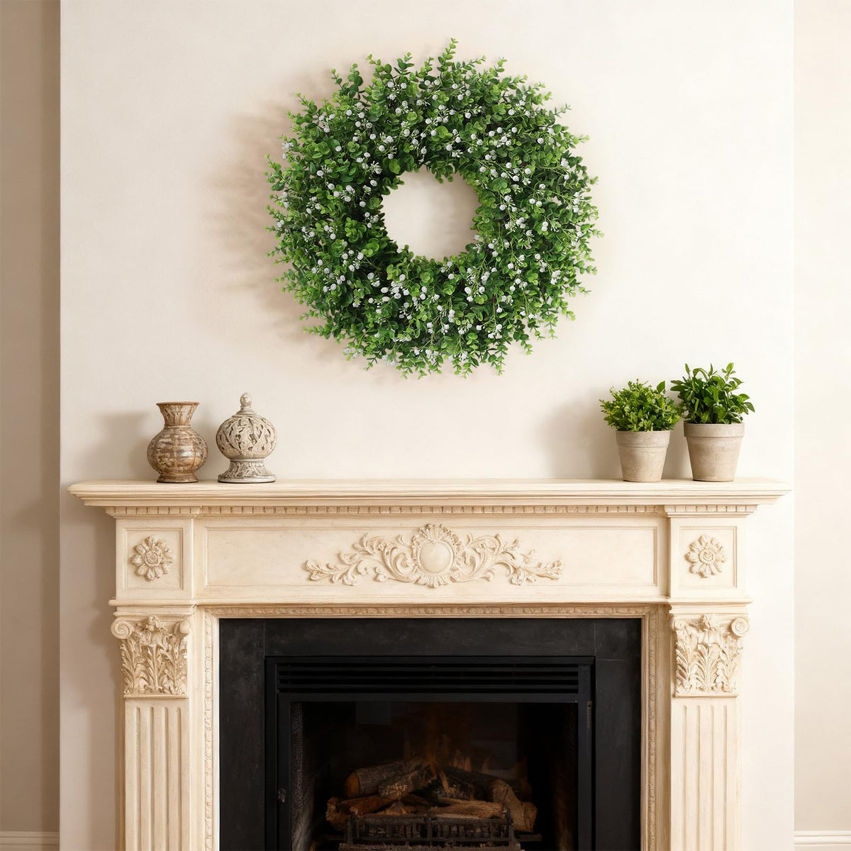 FOTEEWL dense full-bloom eucalyptus wreath for living room ambiance