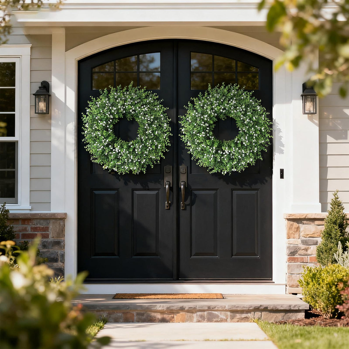 FOTEEWL green eucalyptus leaves wreath mounted on wall for natural decor