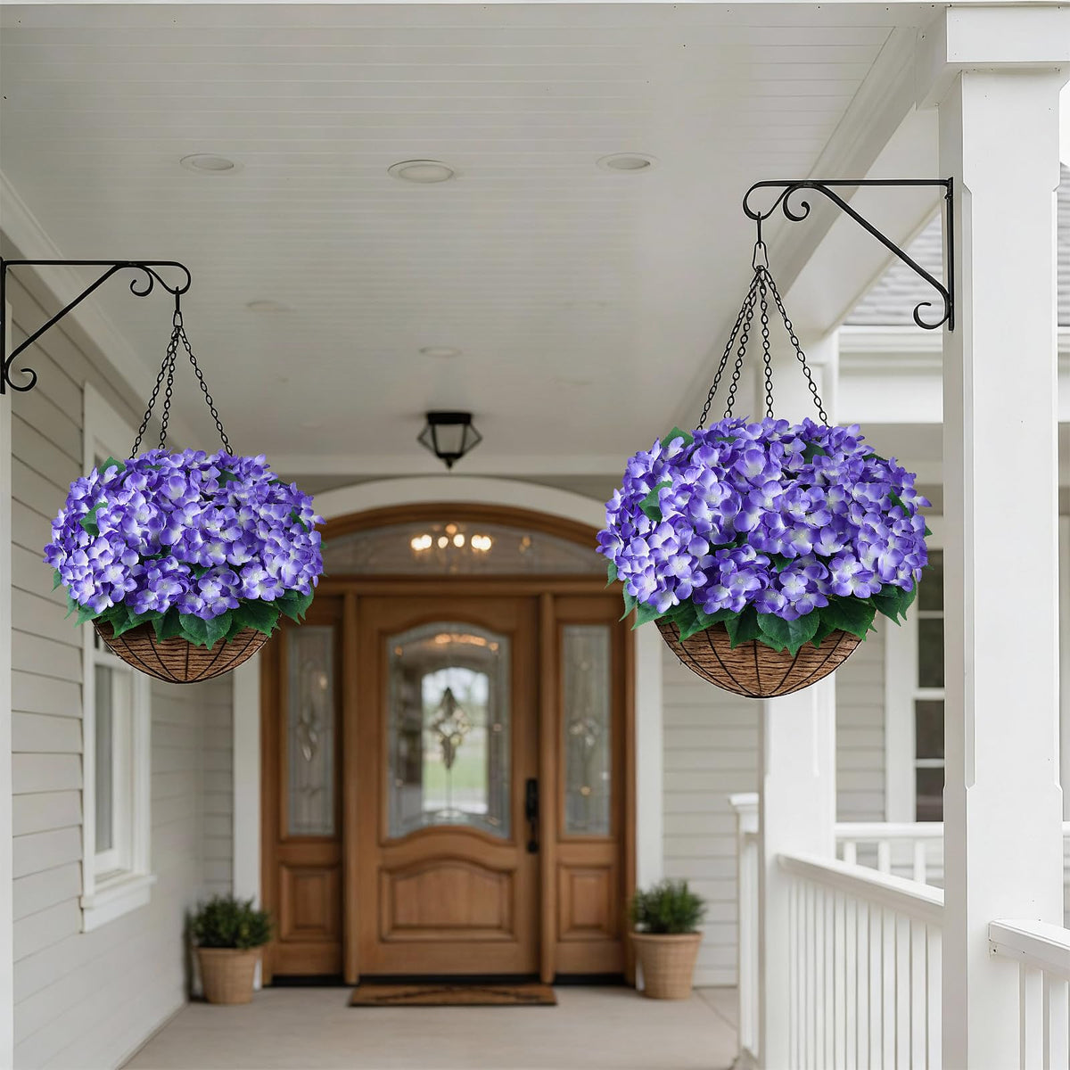 FOTEEWL front-door decor with purple hydrangea bouquet.
