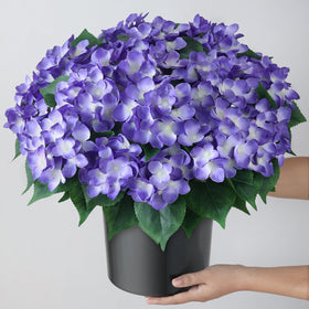 Front-door decor option with hydrangea topiary for welcoming spaces.