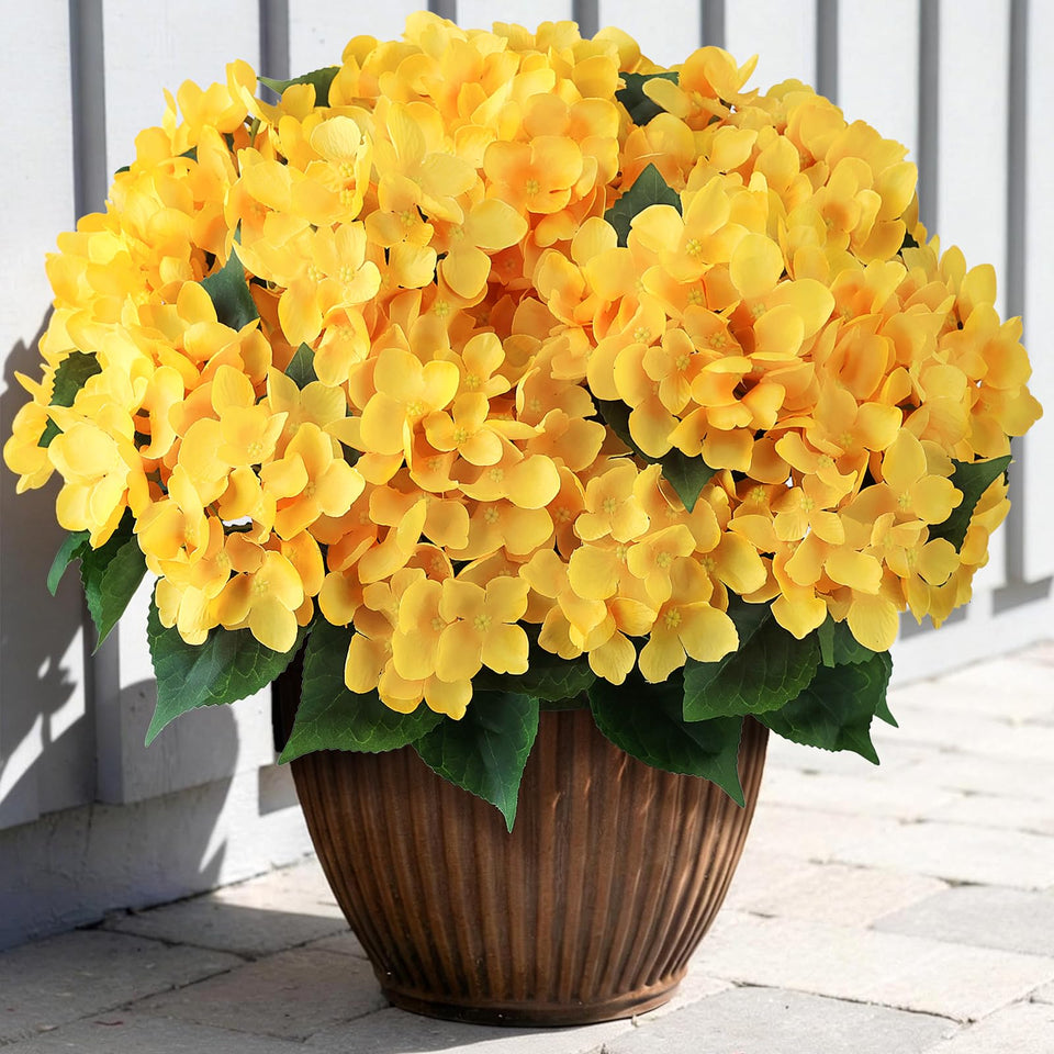 FOTEEWL 8-bundle outdoor hydrangea bouquet in yellow for welcoming front doors.