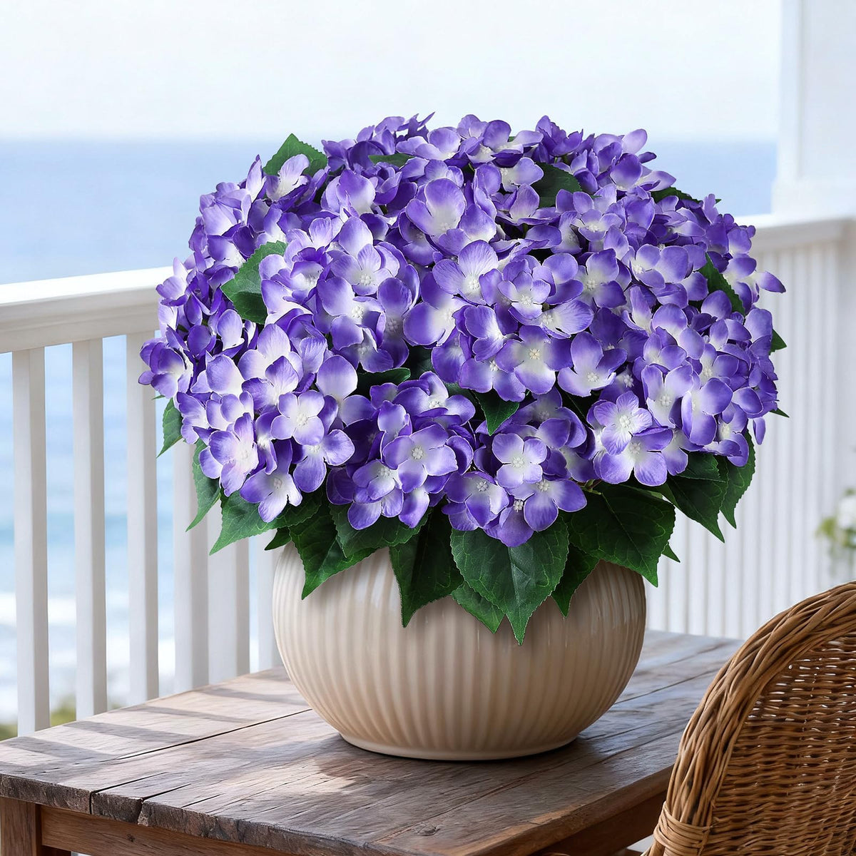 UV-resistant outdoor hydrangea topiary for durable garden accents.