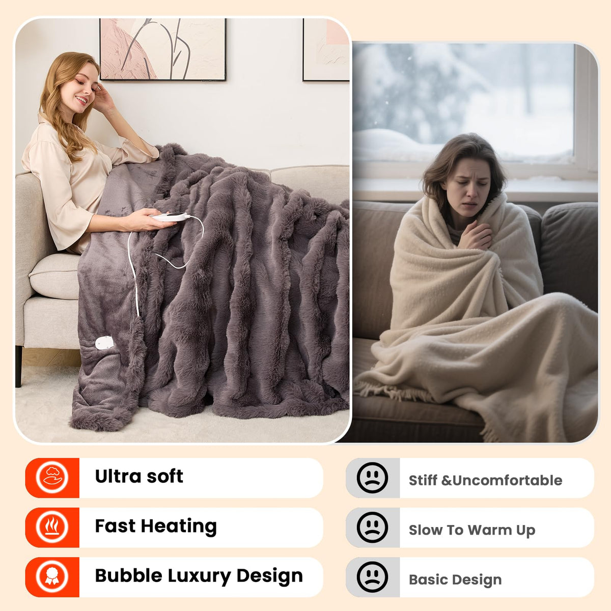 Fotgear heated blanket shows 6-hour timer options for tailored warmth