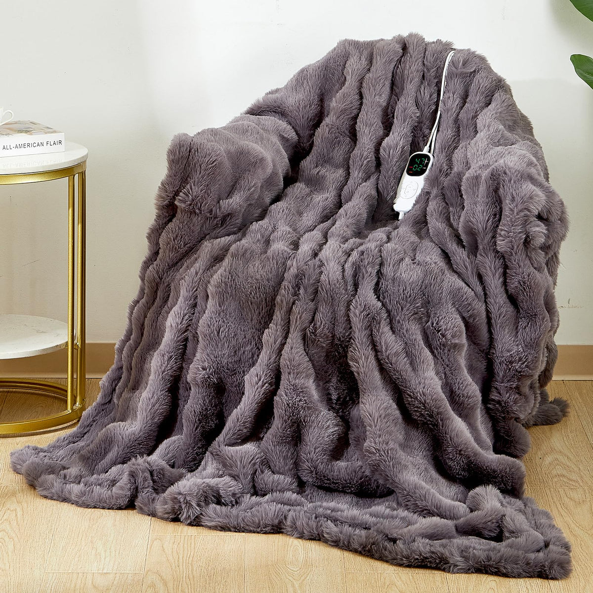 Fotgear heated blanket bubble fur closeup showing plush warmth