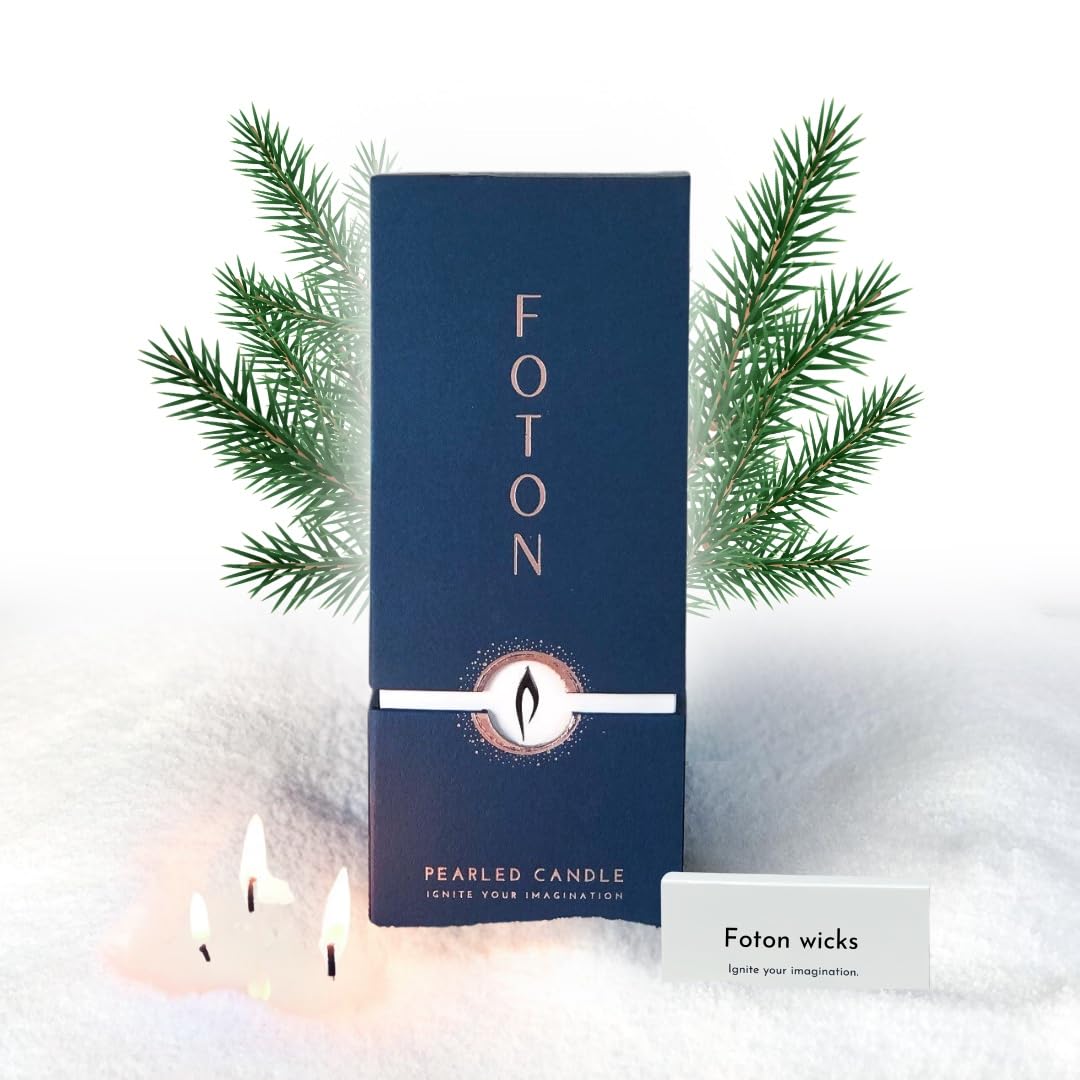 Foton Pearled Candle 18oz in a simple container, showcasing refillable design and clean-burning performance.