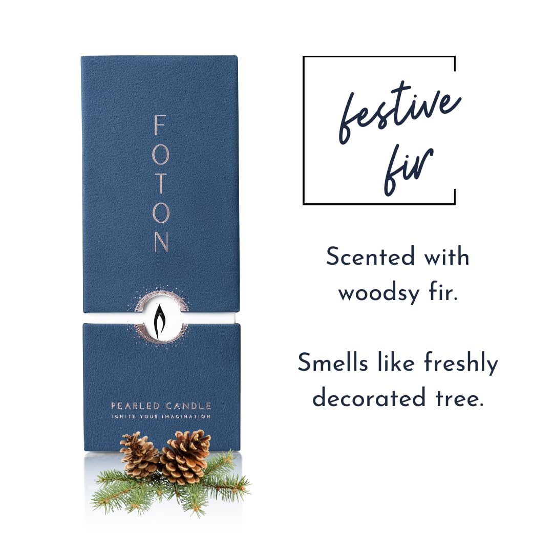 Foton Pearled Candle with festive fir motif as a decorative holiday centerpiece.