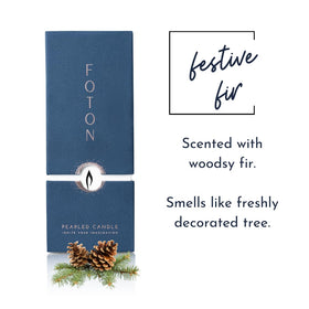 Foton Pearled Candle with festive fir motif as a decorative holiday centerpiece.